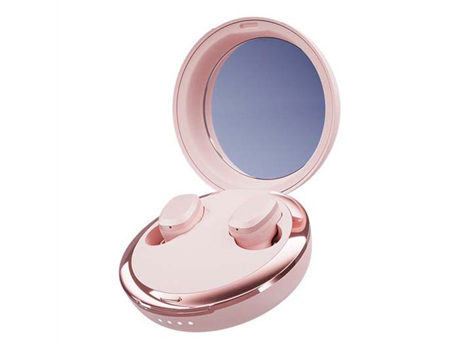 今だけ特典付！超かわいい！海外で大バズり！ アクセサリー付き　ワイヤレスイヤホン Happy Plugs、ミラー装備の充電ケースが付属した完全ワイヤレス