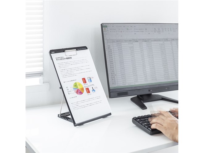 サンワ、メモを挟めるクリップとスタンド付き13型電子メモパッド「DH