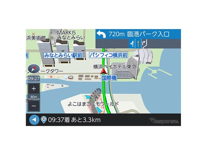 タテでもヨコでもスマホ感覚でサクサク操作、8型ポータブルナビ