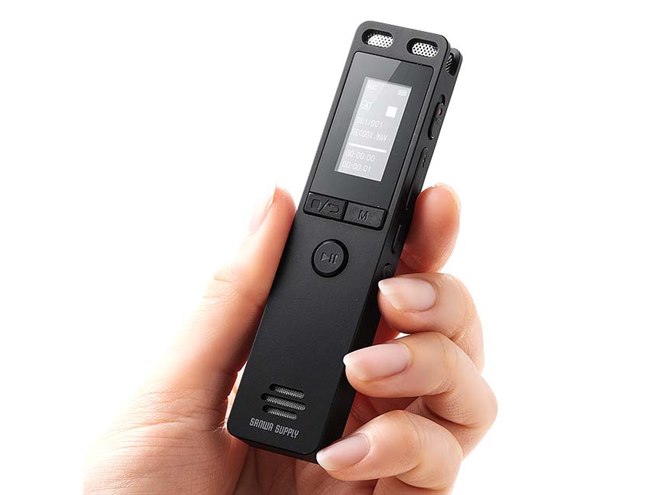 サンワ、8GBメモリー内蔵のボイスレコーダー「400-SCNICR4BK
