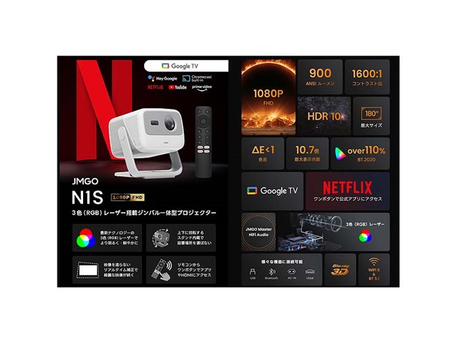 JMGO、3色レーザー光源を採用したGoogle TV搭載プロジェクター