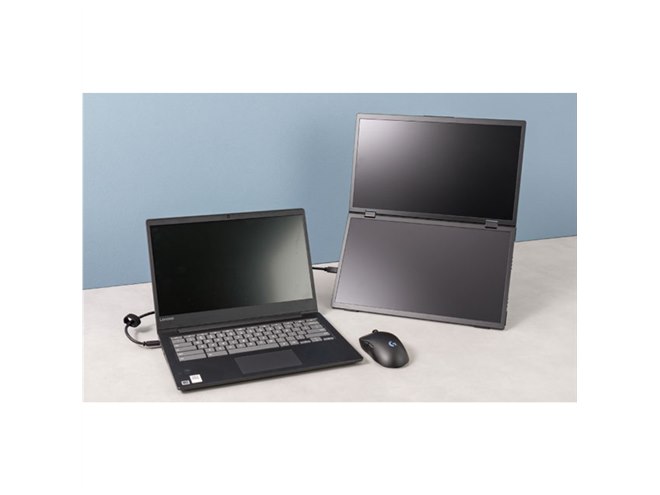 15.6型液晶×2をたたんで持ち運べる、サンコー「上下2画面拡張