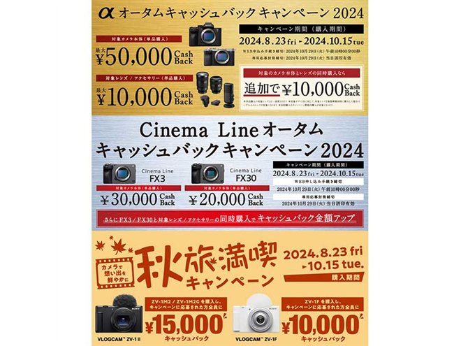値下げ・セール】ソニーの秋のカメラキャッシュバック