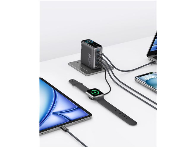 anker charger モバイルバッテリー　コード付き Anker、コンセント付き計140W対応の急速充電器「Anker Charger