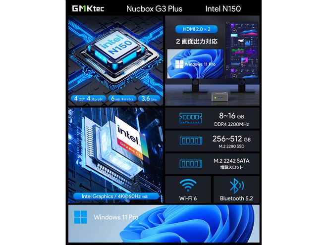 新品　GMKtec G3 Plus B 16+512GB ミニpc GMKtec NucBox G3 Plus GMK-G3 PLUS-16/512-W11Pro(N150) 価格