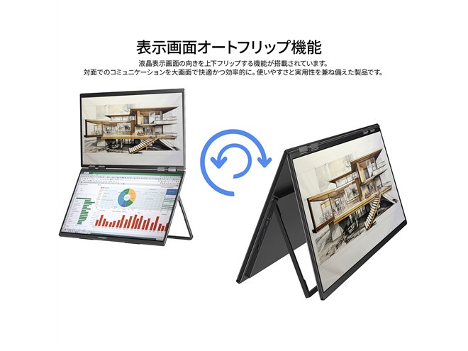 JAPANNEXT、23.8型IPSパネル2枚搭載の大型デュアルモバイル