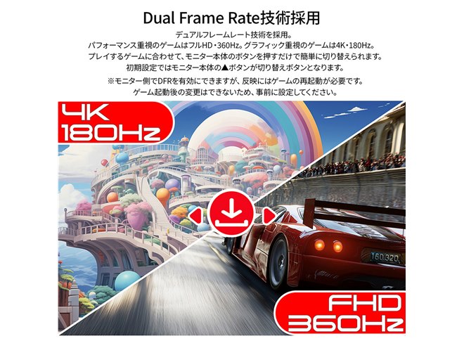 JAPANNEXT、4K/180HzとフルHD/360Hzを両立する27型ゲーミングモニター