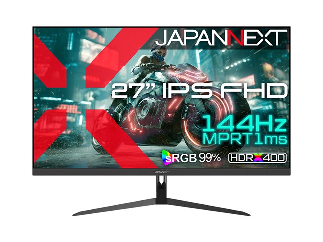 ゲーミングモニター① 　27インチ144hz 17,980円、IPS・144Hz/1ms対応の27型フルHDゲーミングモニター「JN