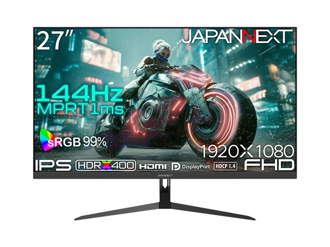 17,980円、IPS・144Hz/1ms対応の27型フルHDゲーミングモニター「JN