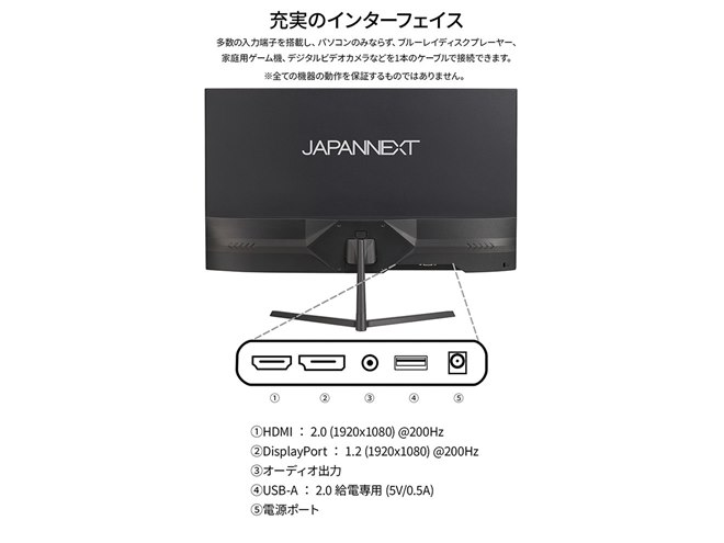 JAPANNEXT、15,780円で200Hz対応の24.5型フルHDゲーミングモニター「JN