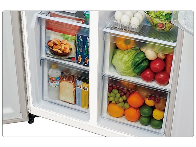 AQUA、475Lの大理石調デザインのパノラマオープン2ドア式冷蔵庫「AQR