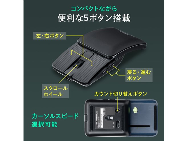 サンワサプライ、コンパクトに収納できるスライドカバー付きBluetooth