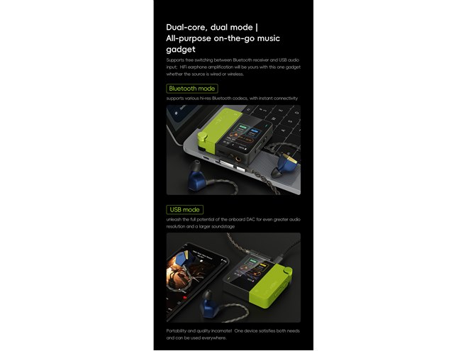 HiBy、USB・Bluetooth両対応のカラータッチスクリーン付きポータブル