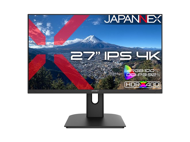 JAPANNEXT、sRGB100％やDCI-P3 92％対応の27型4K液晶ディスプレイ「JN