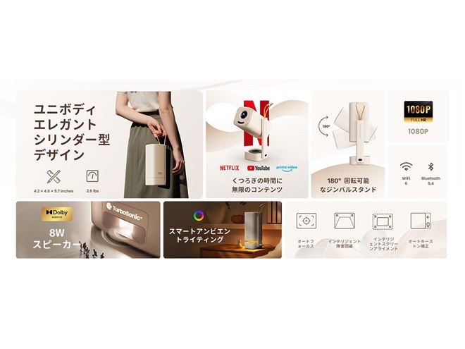 Yaber、180度ジンバル搭載のフルHDポータブルプロジェクター「T1 Pro
