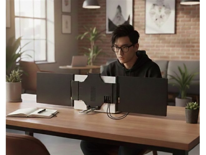 ソースネクスト、ノートPCをトリプル画面にする14型デュアル拡張