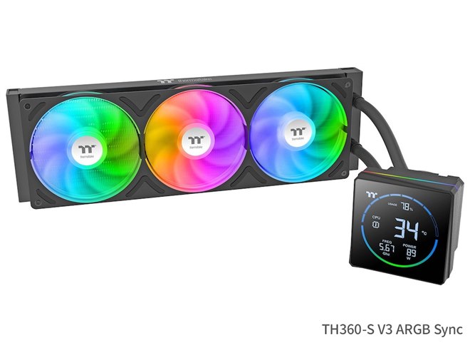 CPU クーラー　水冷　サーマルテイク Thermaltake、CPU温度を表示できる水冷一体型CPUクーラー「TH-S V3