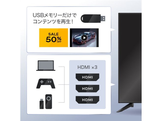 DMM、ナローベゼル＆高コントラストVAパネル採用の43型4Kディスプレイ