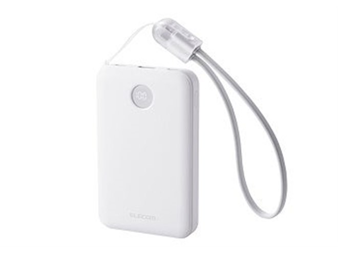 新品　エレコム モバイルバッテリー 10000mAh 30W急速充電 白 エレコム、最大30W出力で高速充電可能な「ストラップ型ケーブル付き