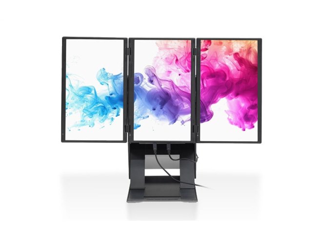 サンコー、15.6型液晶を3枚備えた「USB1本で4画面にできる縦横回転