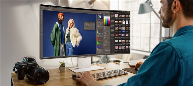 LG ワイドディスプレイ 本体 LG、5120×2160表示に対応した39型ウルトラワイド曲面
