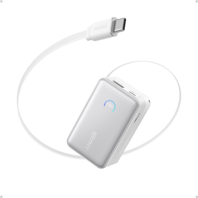 Anker、巻取り式USB-Cケーブル内蔵のモバイルバッテリー「Nano Power