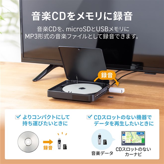 サンワ、AVコネクター出力にも対応したDVD・CD・メディアプレーヤー