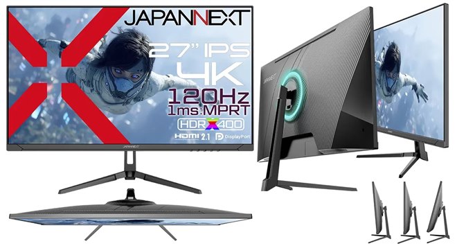 JAPANNEXT、35,980円で120Hzの27型4K液晶ディスプレイ「JN