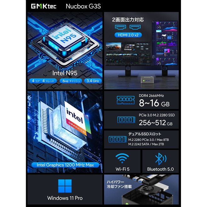 GMKtec、「Intel N95」を搭載した約270gのミニPC「Nucbox G3S」 - 価格.com