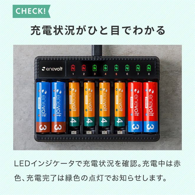 スリーアール、単3/4形を最大8本同時充電できる「enevolt 2Way USB充電
