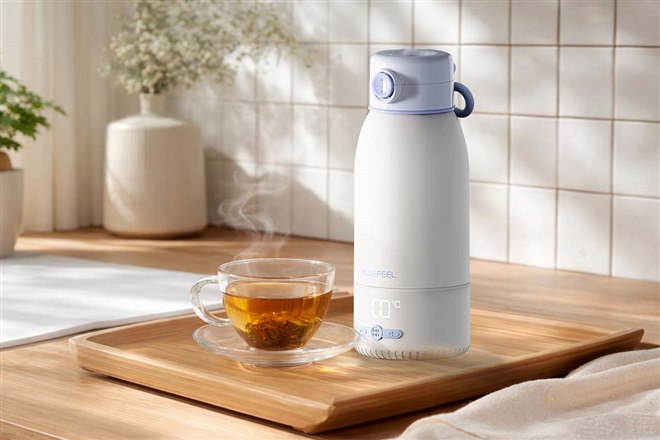 BLUEFEEL、ボトルタイプで100度まで沸かせる充電式電気ケトル「Heat100