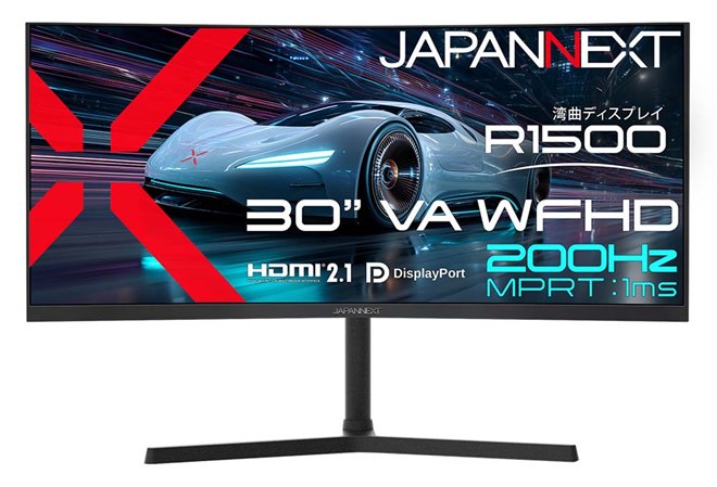 JAPANNEXT、200Hz対応の30型湾曲ウルトラワイドゲーミングモニター「JN