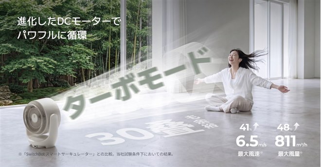 SwitchBot、約20％小型化したコードレス「スマートサーキュレーター2