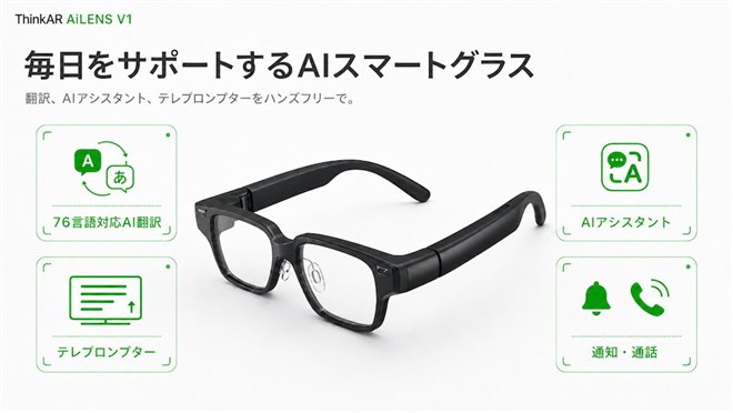 ThinkAR、翻訳やAIアシスタント対応のThinkARスマートグラス「AiLENS