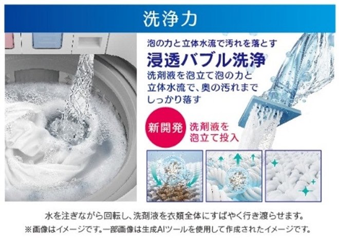 ヤマダ、「浸透バブル洗浄」や洗剤自動投入を採用した全自動洗濯機