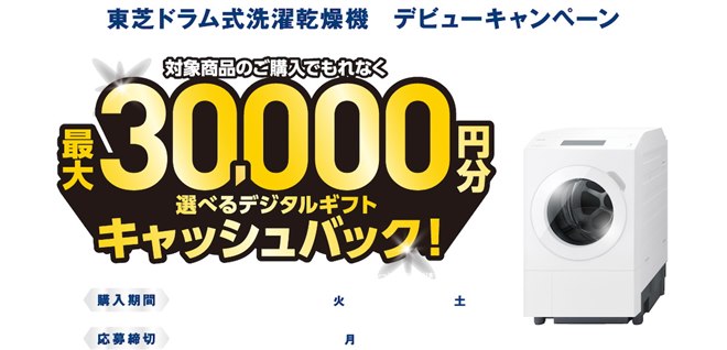 最大3万円分ギフト、東芝がドラム式洗濯乾燥機ZABOONデビュー