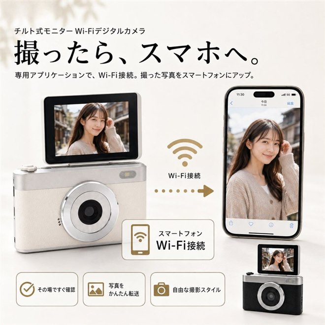 KEIYO、180度チルト式モニターを採用したWi-Fiデジタルカメラ「AN