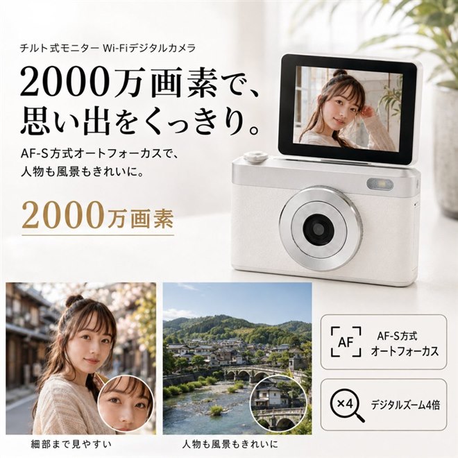 KEIYO、180度チルト式モニターを採用したWi-Fiデジタルカメラ「AN