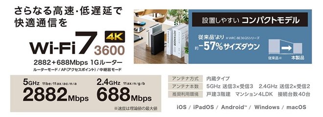 エレコム、体積約57％削減したコンパクトなWi-Fi 7対応ギガビットLAN