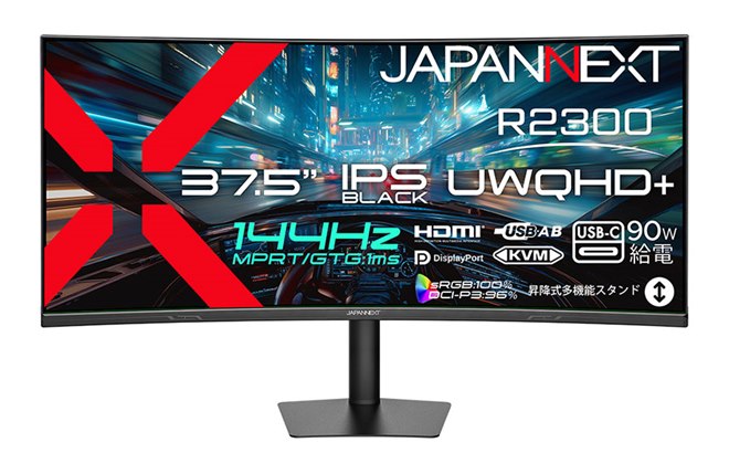 JAPANNEXT、3840×1600表示に対応した37.5型湾曲ゲーミングモニター「JN