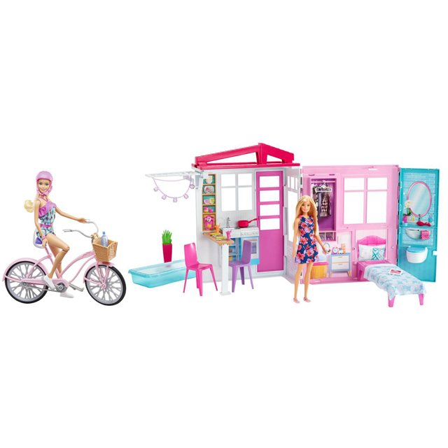 バービー ピンクの自転車とゴージャスなプールハウスのドールセット 価格 Com