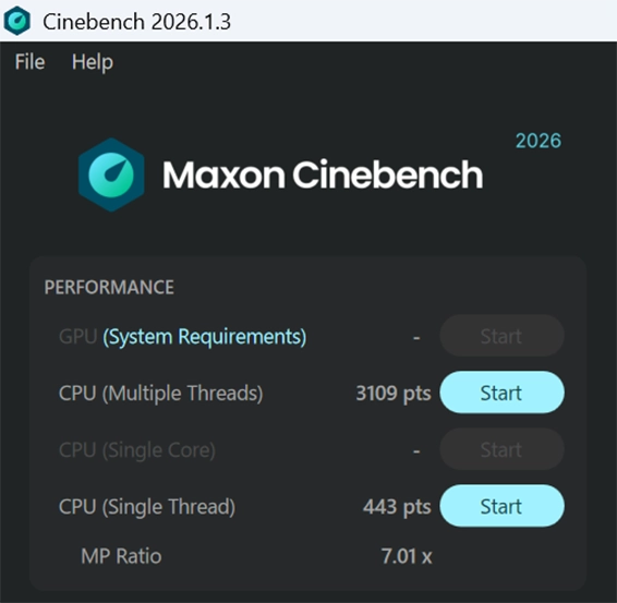 「Cinebench 2026」バッテリー駆動時のスコア