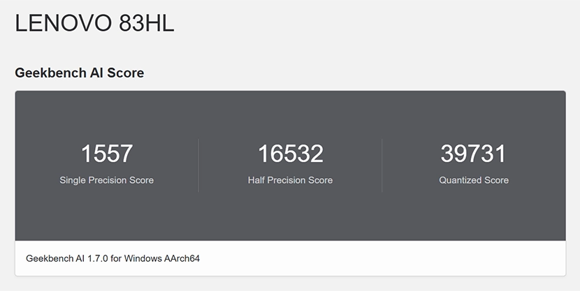「Geekbench AI」電源駆動時のスコア