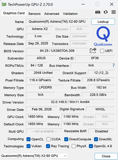 「GPU-Z」の表示画面
