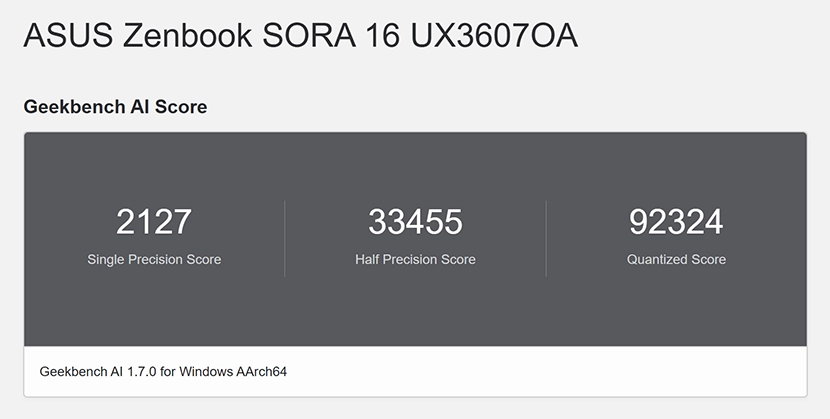 「Geekbench AI」電源駆動時のスコア