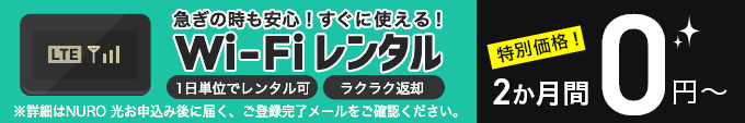 急ぎの時も安心!すぐに使える!Wi-Fiレンタル 特別価格!2か月間0円〜