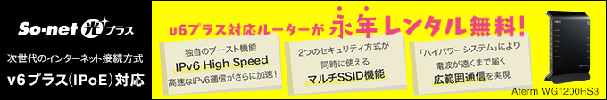 So-net 光 プラス 次世代のインターネット接続方式 v6プラス(IPoE)対応。v6プラス対応ルーターが永年レンタル無料!