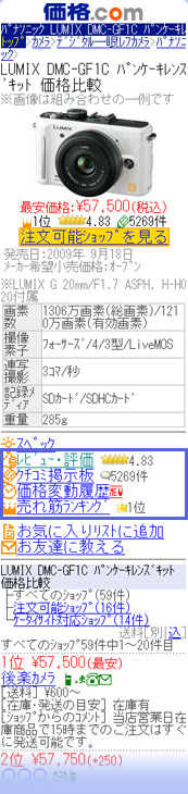 価格比較ページの解説 ランキング〜クチコミ