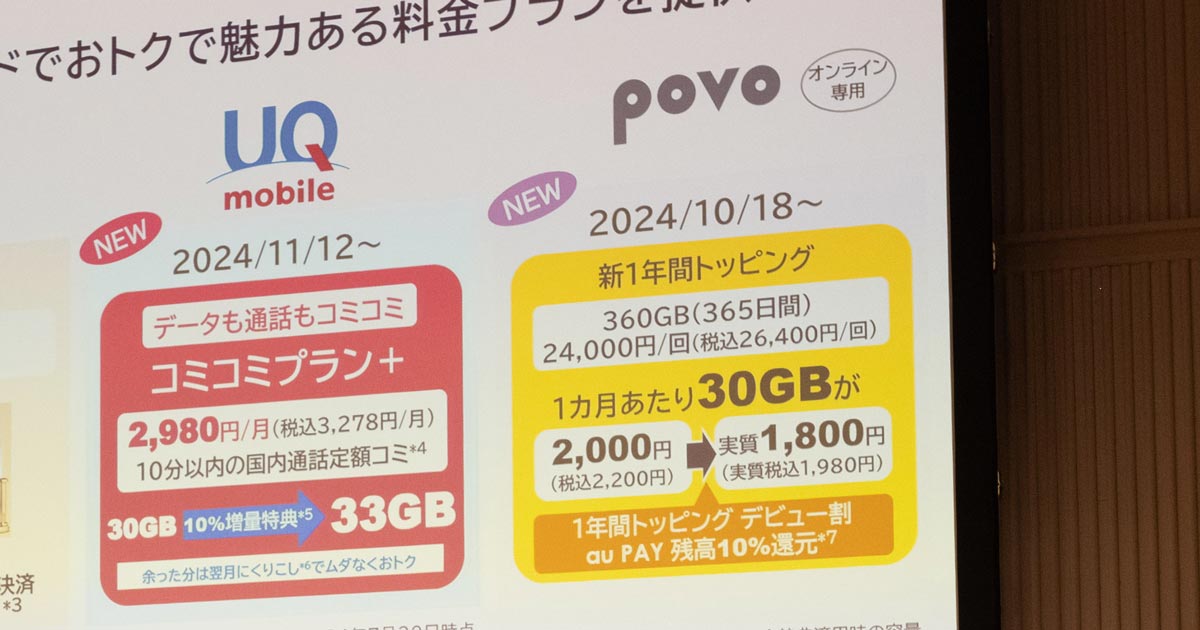 「ahamo」対抗のUQ mobile新料金「コミコミプラン＋」とpovo2.0の新トッピングが登場