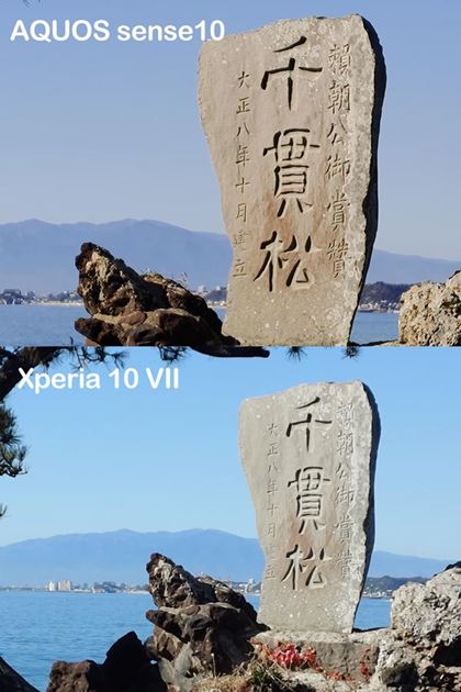 �ő�Y�[���ɂ���ƁA�Δ�̕\�ʂ̎����ō��������B��f���̑����uAQUOS sense10�v�̂ق����L����